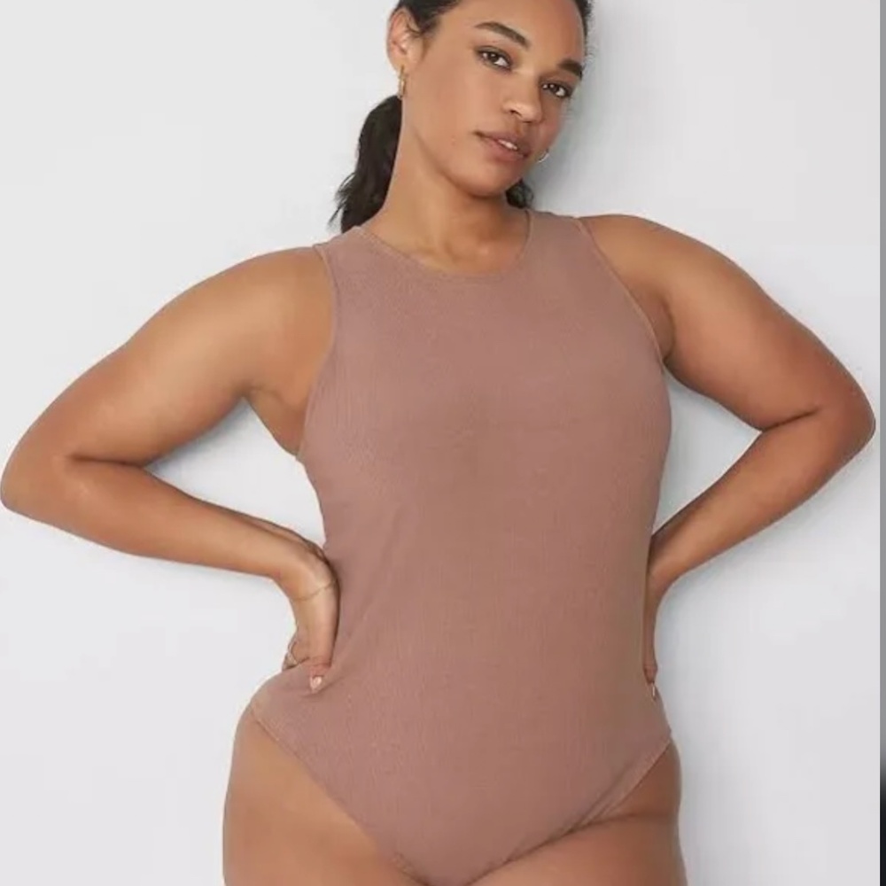 NWT Cacique Mauve Beige Sleeveless Ribbed One Piece Bodysuit